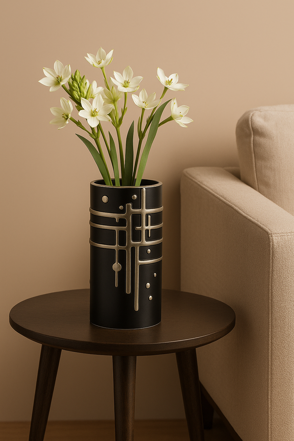 Black & Silver Geometric Vase