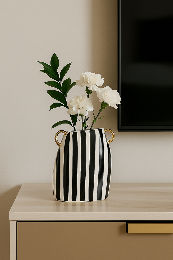 Black & White Vertical Striped Vase [Small]