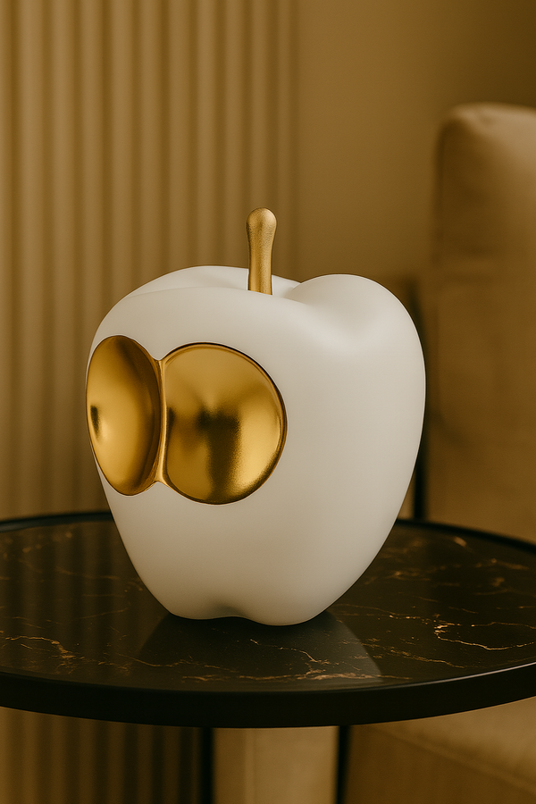 Apple Décor Sculpture – White & Gold