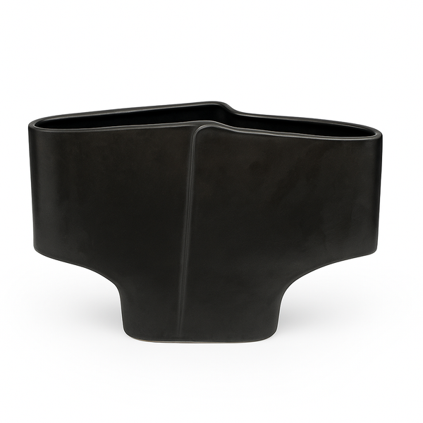 Black Ceramic Low Sculptural Vase&nbsp;