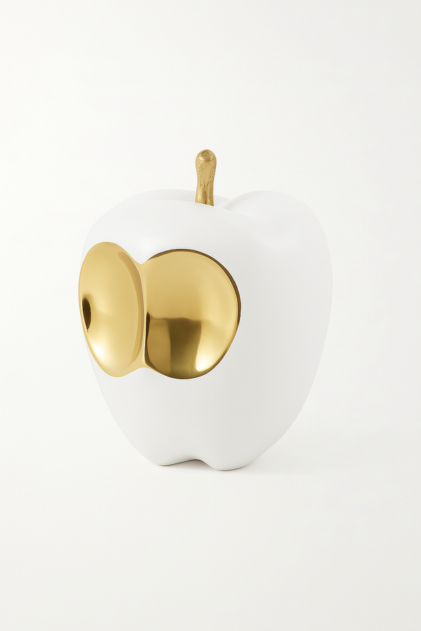 Apple Décor Sculpture – White & Gold