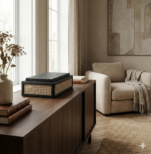 The Rattan Storage Box with Stone Lid - M