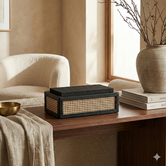 The Rattan Storage Box with Stone Lid -S