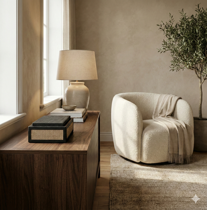 The Rattan Storage Box with Stone Lid - M
