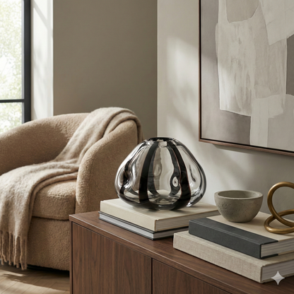 The Black Strip Glass Vase - Low